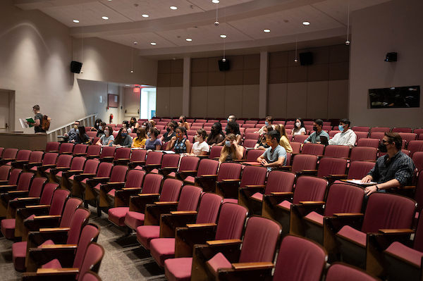 Pickford Auditorium, view of seating with pull-out table.