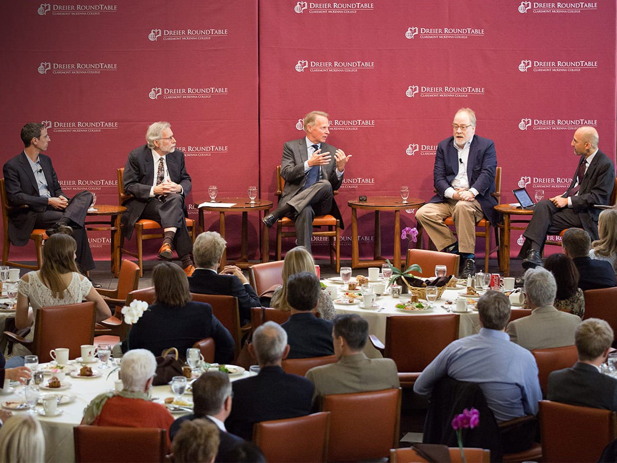 David Dreier '75 (center) in a panel of five.