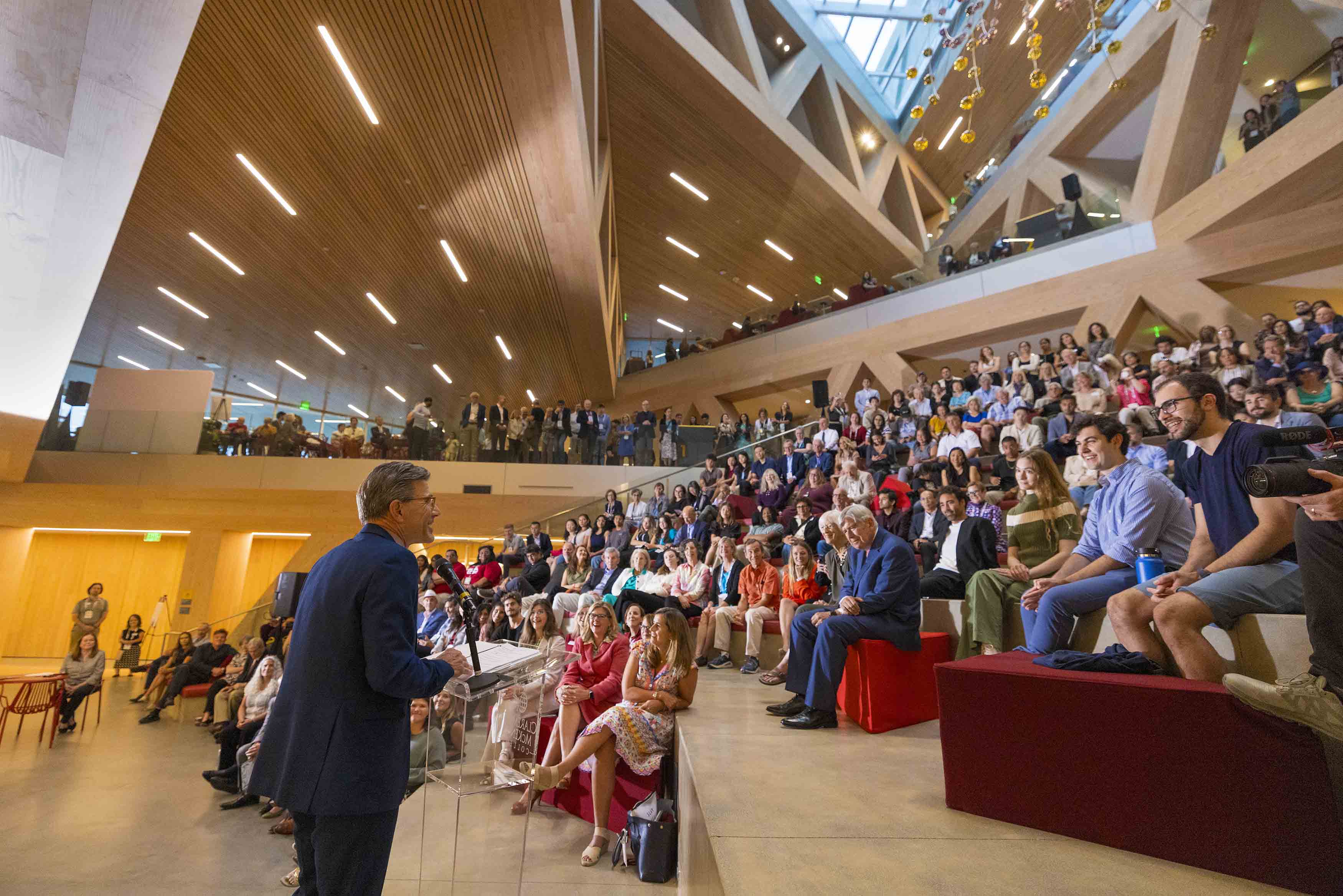 President Chodosh addressing crowd on the Social Stairs.