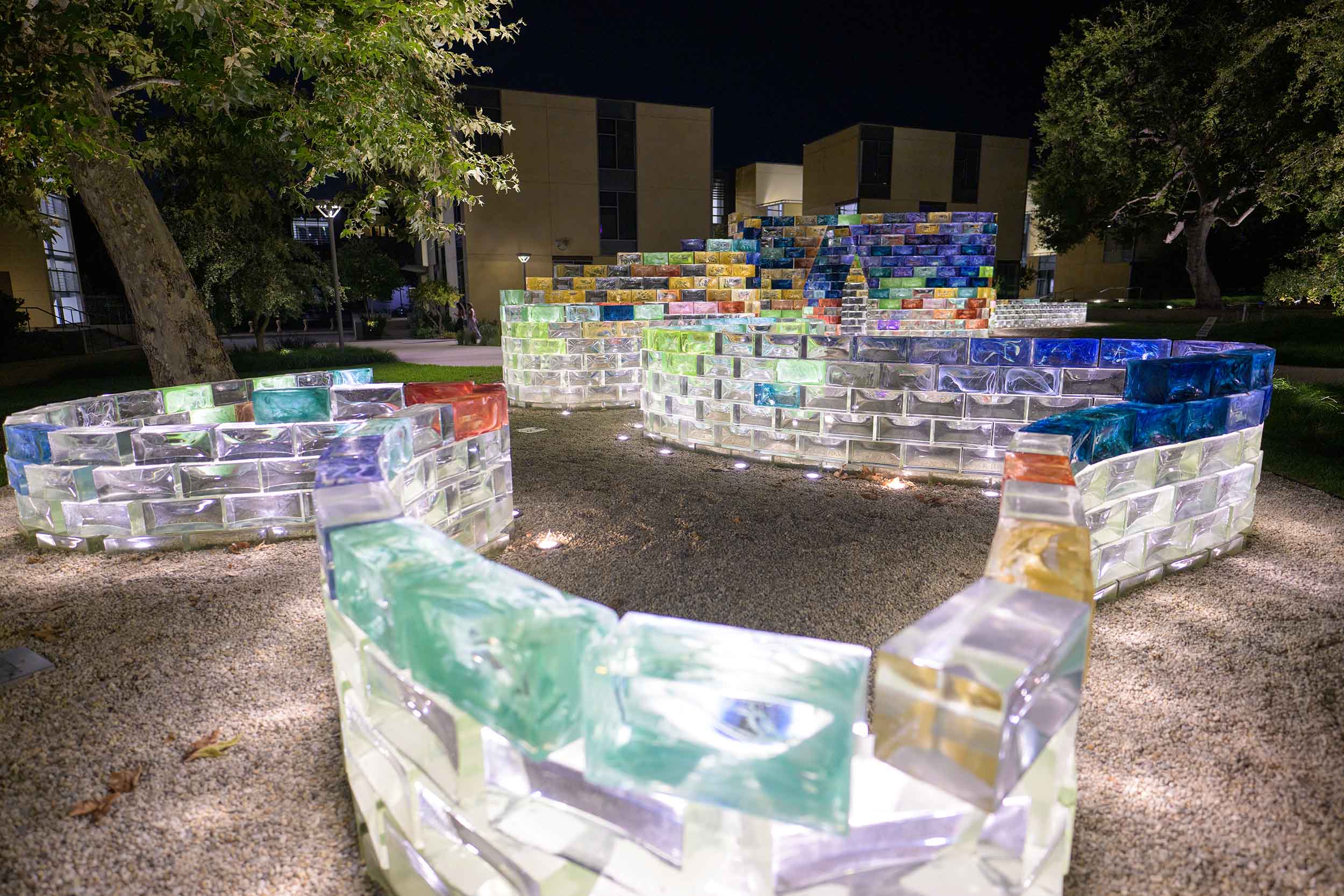 Qwalala art installation at night.