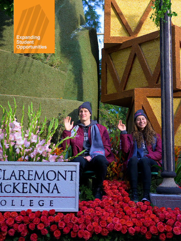 Students on CMC's float for the 2023 Rose Parade.