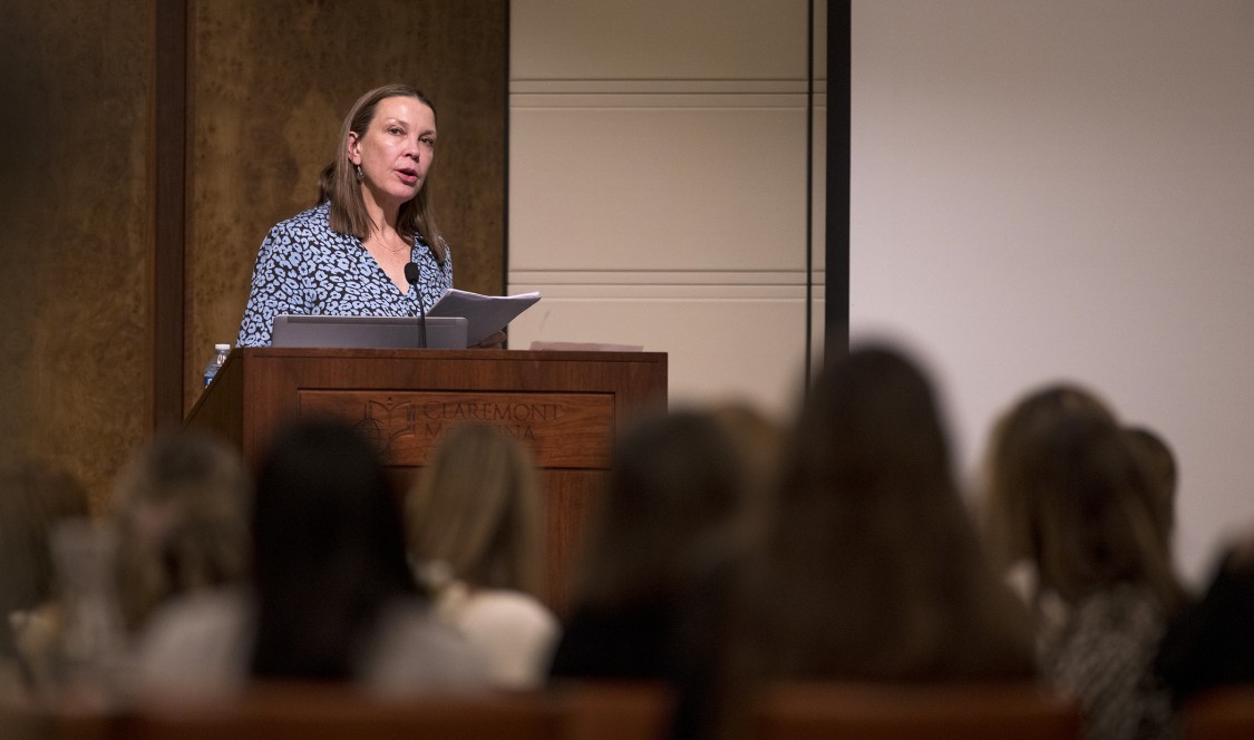 Prof. Lisa Cody giving talk at the Ath on the history of reproductive healthcare in the U.S.