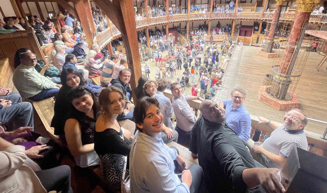 Faculty and students in London at the Globe theater