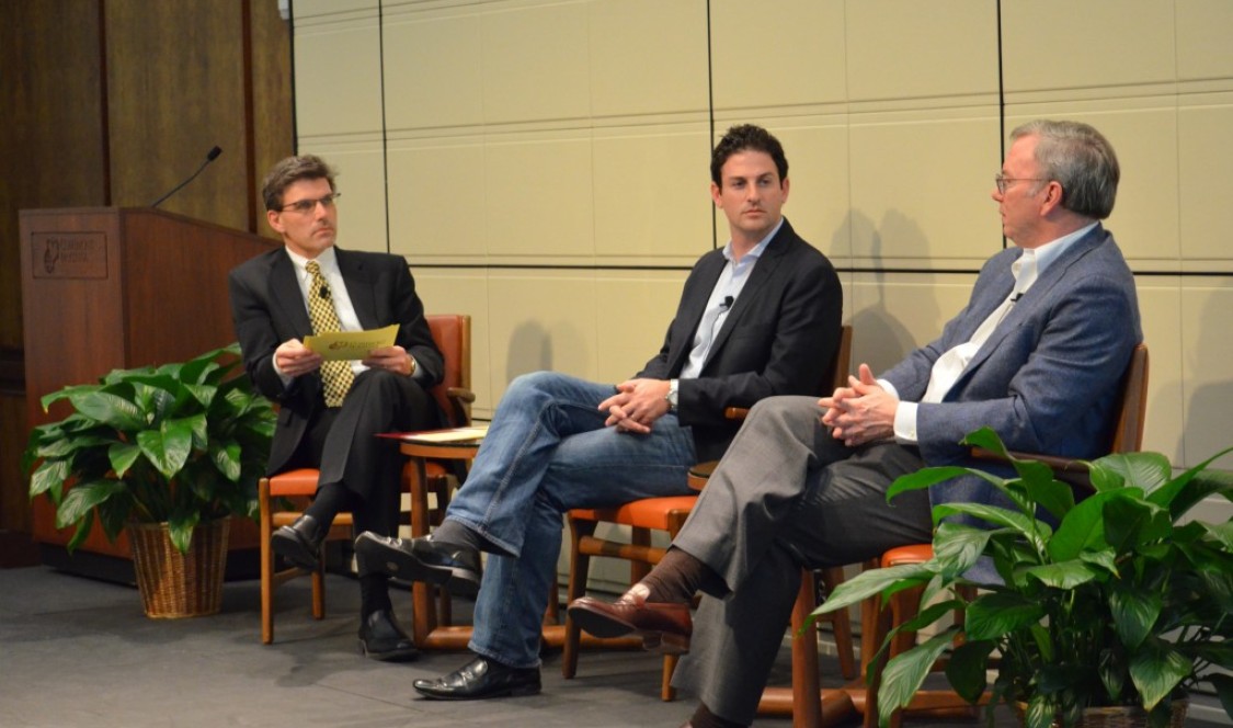 Hiram Chodosh speaking with Jared Cohen and Eric Schmidt