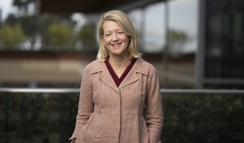 Portrait of Professor Wendy Lower on campus.