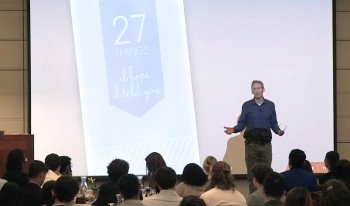 Tom Linebarger ’86 speaking at the Ath.