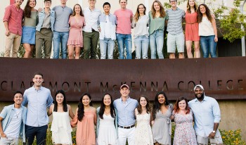 2017-18 CMC resident assistants in front of Roberts Pavilion