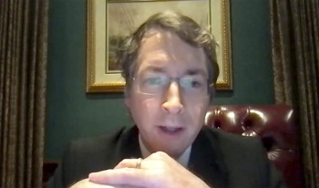 Screen capture of Richard Lowry, editor of National Review and a conservative pundit, speaking at virtual Ath.