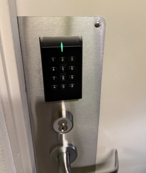 Back box card reader with green light.