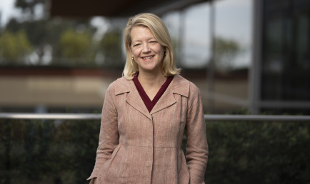 Portrait of Professor Wendy Lower on campus.