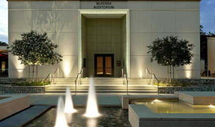 McKenna Auditorium view from the front at dusk.