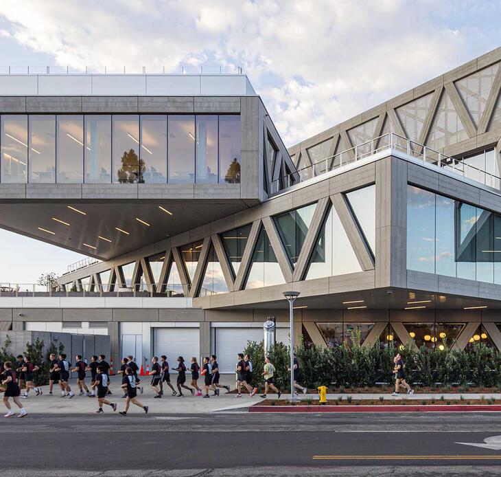RDSC building with students running by